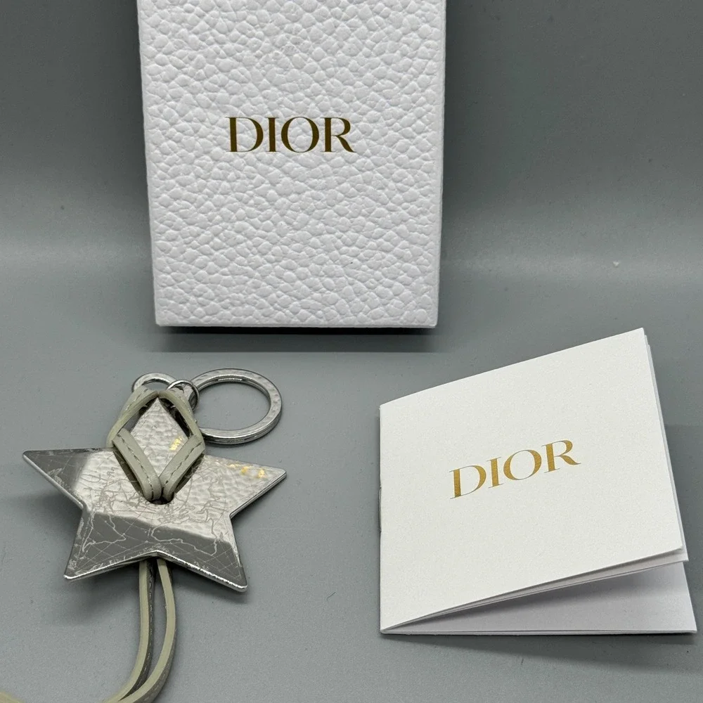 Dior Womens Keychain OS Silver Grey Star Map Bag Charm Luxury‎ Accessory Chic